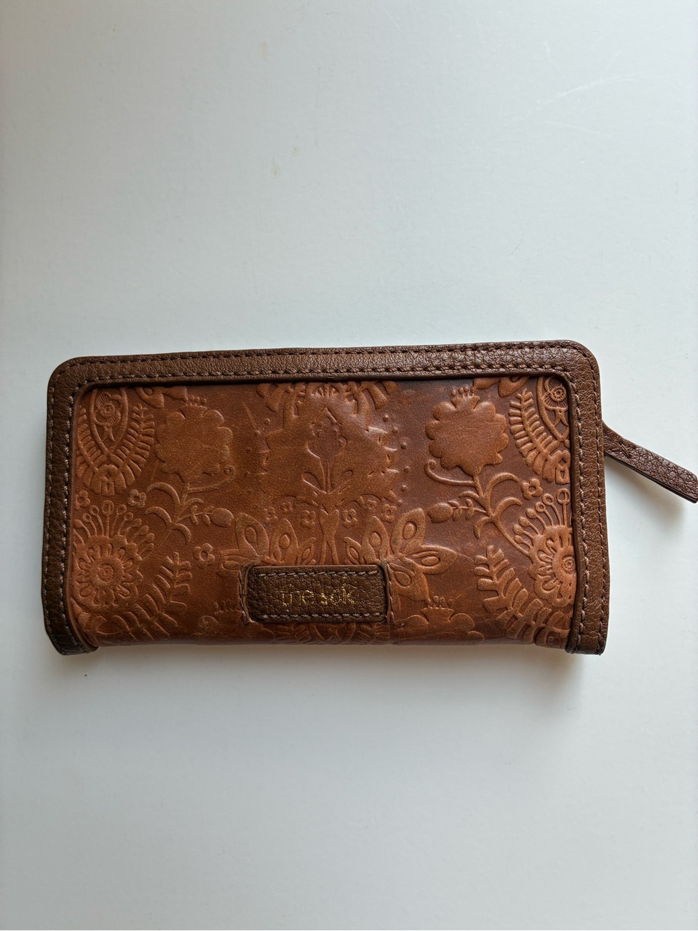 The Sak Tan Brown Embossed Floral Zip Wallet